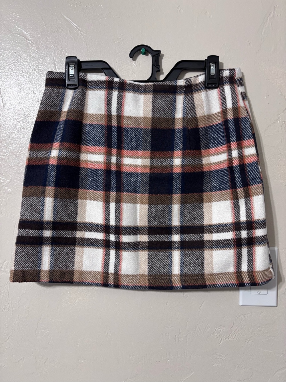 Plaid Mini Skirt in Navy, Brown & Cream medium
